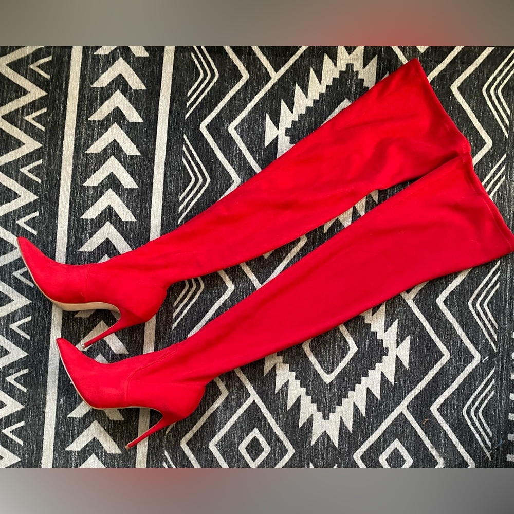 Steve Madden Red Suede Pull-on Over the Knee Boots